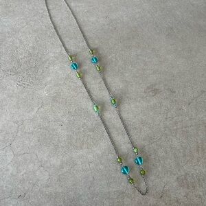 Source Unknown Silver Necklace with Blue and Green Beads